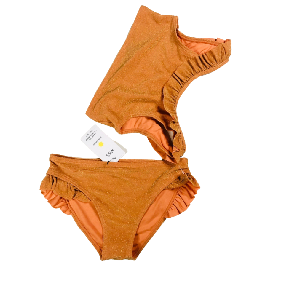 M&S Girls Orange Sparkle Frill Ruffle Bikini Swimwear 2 Piece Age 11-12 Years NEW