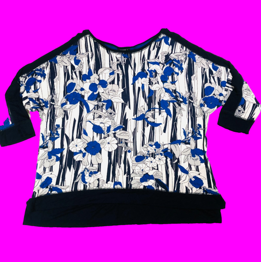 Roman Blue Floral Print Batwing Sleeve Stretch Jersey Top Size 18