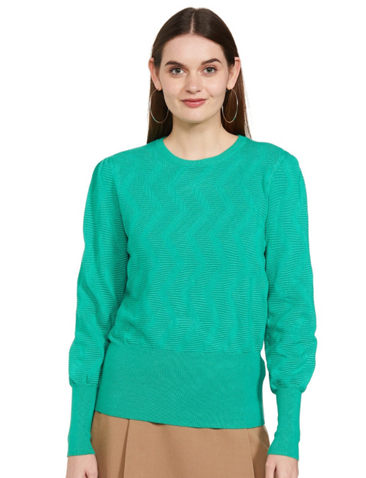 Marks & Spencer Green Textured Crew Neck Blouson Sleeve Jumper Size XL (16)