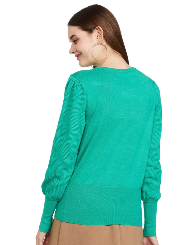 Marks & Spencer Green Textured Crew Neck Blouson Sleeve Jumper Size XL (16)
