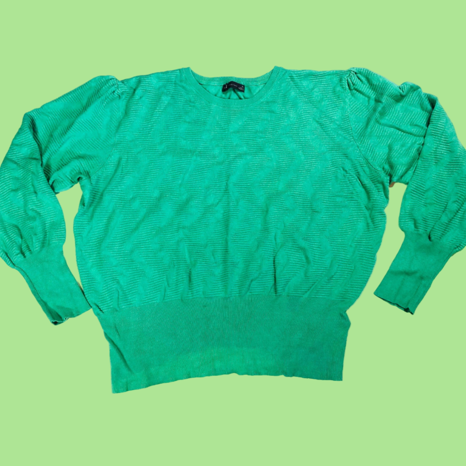 Marks & Spencer Green Textured Crew Neck Blouson Sleeve Jumper Size XL (16)