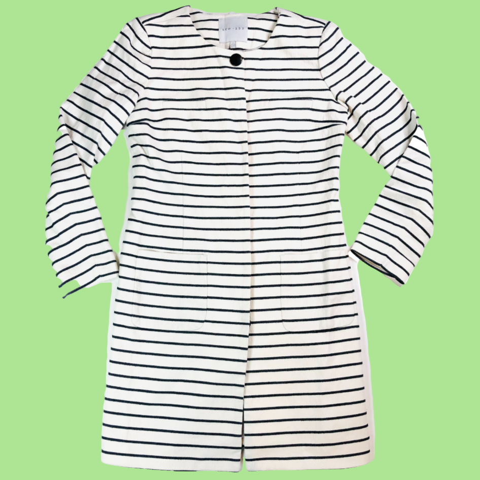 Kew 159 Monochrome Thin Striped Coat Dress – Chic Parisian Style - Size UK 10