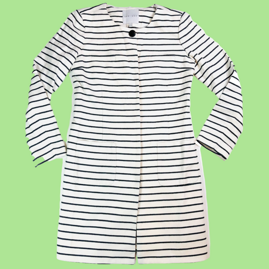 Kew 159 Monochrome Thin Striped Coat Dress – Chic Parisian Style - Size UK 10