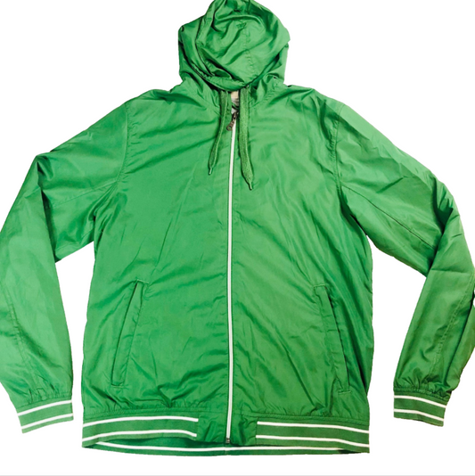 Livergy Green Windbreaker Zip-Up Hoodie Jacket with Stripe Trim Size 40 (Large)