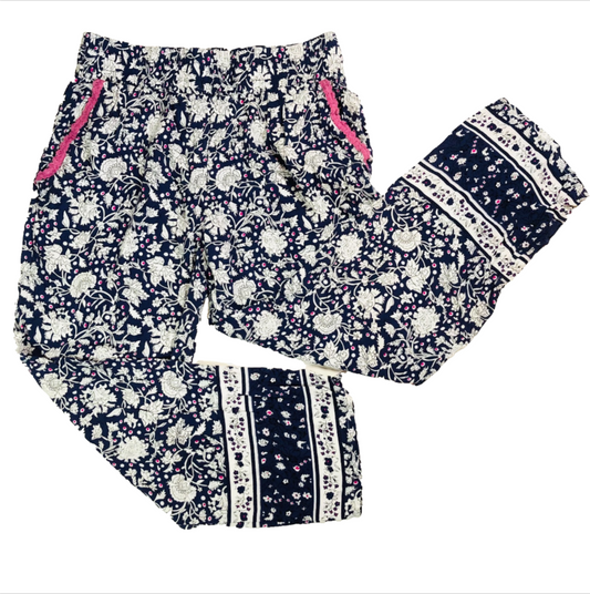 Joe Browns Navy Blue White Floral Casual Lightweight Summer Trousers Size 12/14