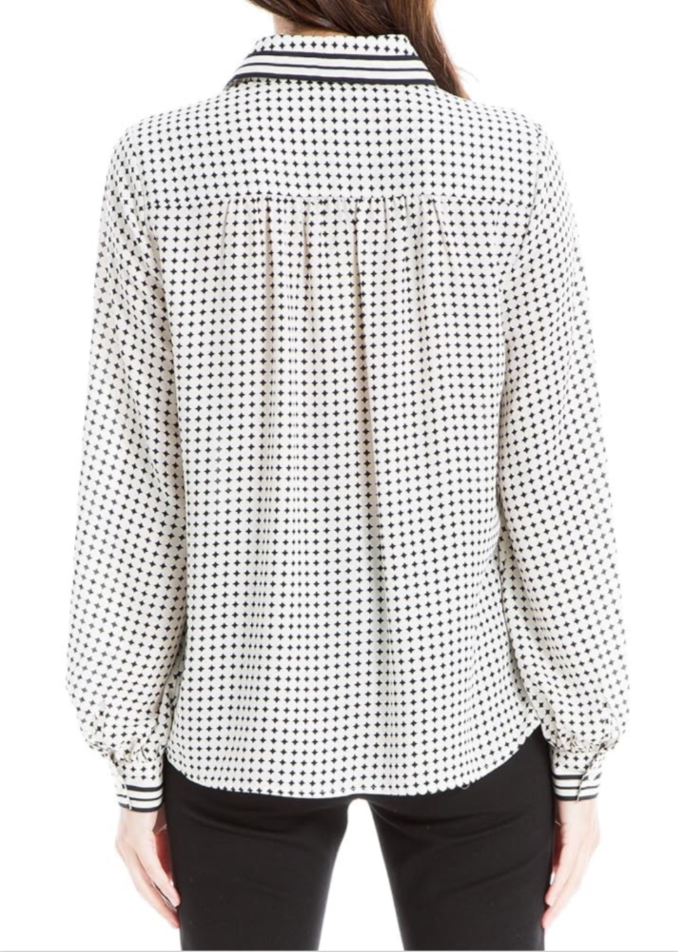 Max Studio Black & Ivory Women’s Button Front Fitted Blouse Size Large (12/14)