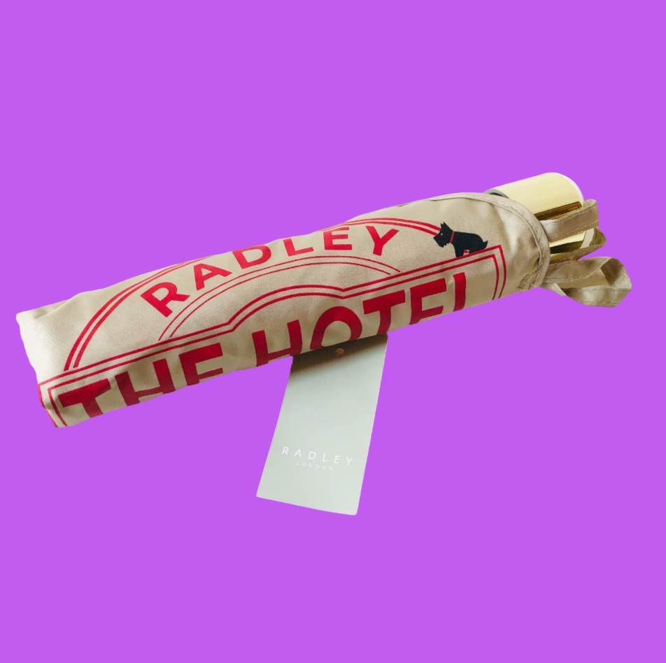 Radley Book Street Hotel Chalk Off-WhiteResponsible Foldaway Superlite Umbrella NEW