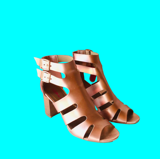 Dolcis Rose Gold Strappy Gladiator Style Block Sandal Heels Size 6 (39)