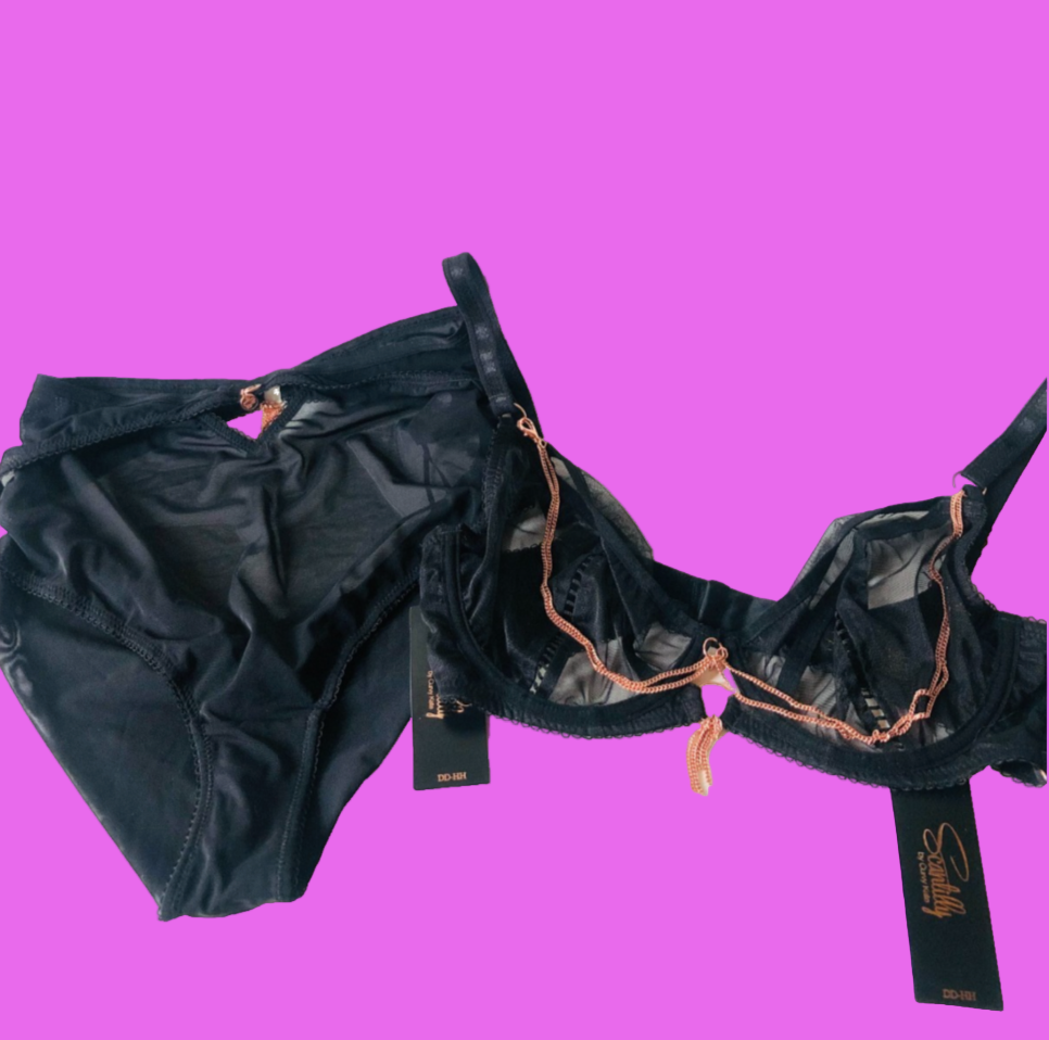 Scantilly Curvy Kate Unchained Black Mesh Lingerie Set Bra Highwaisted Brief 32E / Small NEW