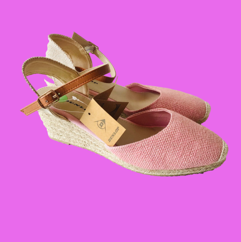 Dunlop Light Pink Indra Wedge Espadrille Memory Foam Sandals Size 7 NEW