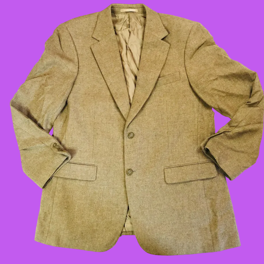 Brook Traverner Tan Tweed 100% Wool Moon Fabrics Men’s Blazer Jacket Size 42R