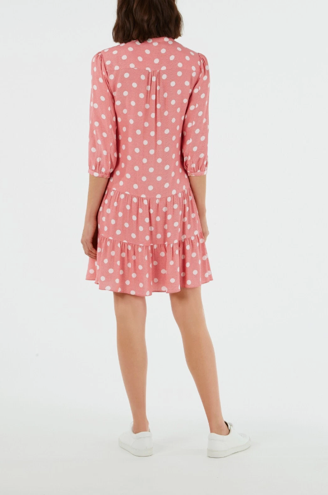 Cath Kidston London Red/pink Dropped Hem Button Spot A-Line Dress Size UK 10 NEW