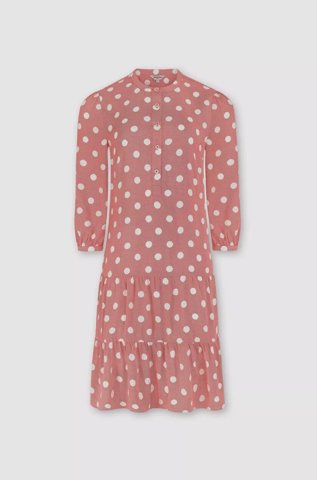 Cath Kidston London Red/pink Dropped Hem Button Spot A-Line Dress Size UK 10 NEW