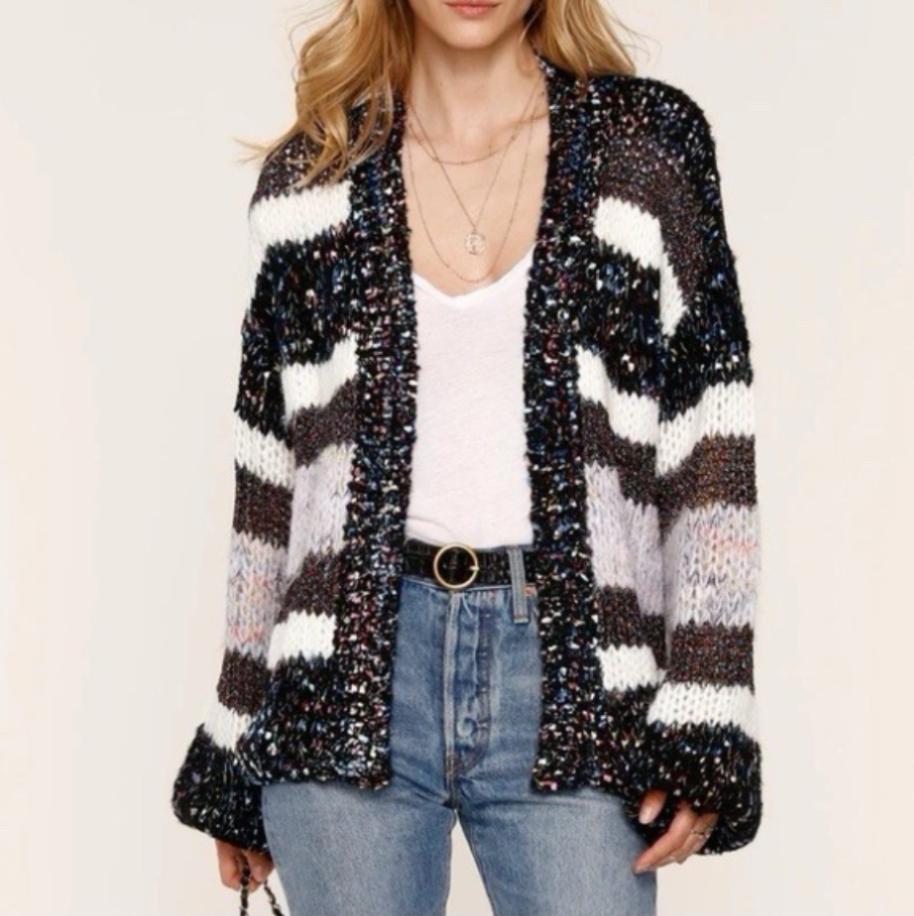 Anthropologie Heartloom Ariah Textured Cardigan Chunky Knit Black & White Size Medium