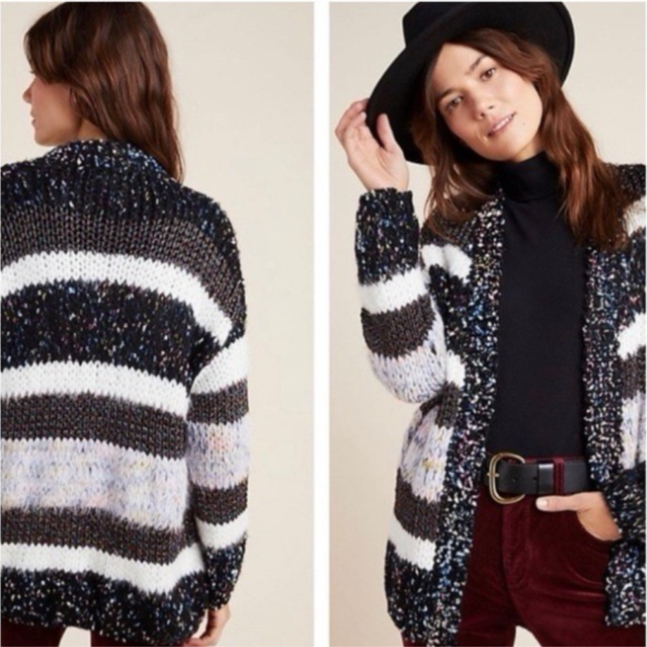 Anthropologie Heartloom Ariah Textured Cardigan Chunky Knit Black & White Size Medium