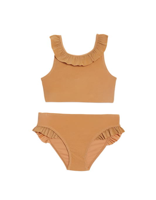 M&S Girls Orange Sparkle Frill Ruffle Bikini Swimwear 2 Piece Age 10-11 Years NEW