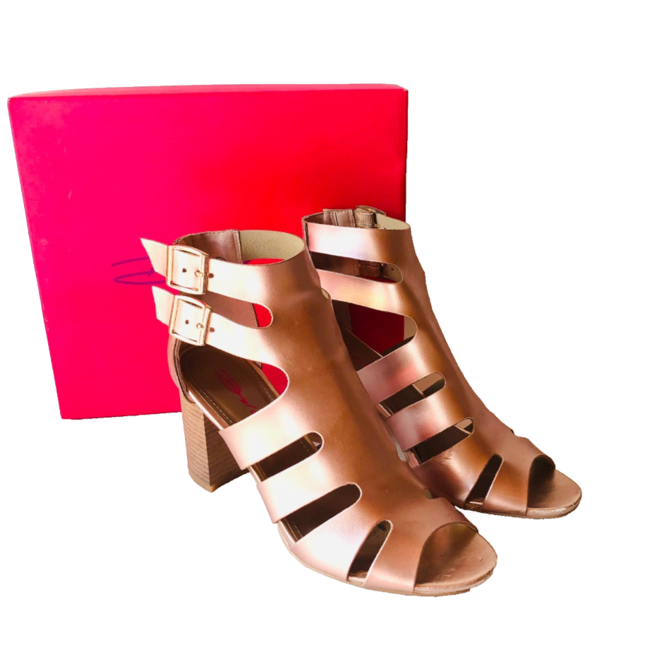 Dolcis Rose Gold Strappy Gladiator Style Block Sandal Heels Size 6 (39)