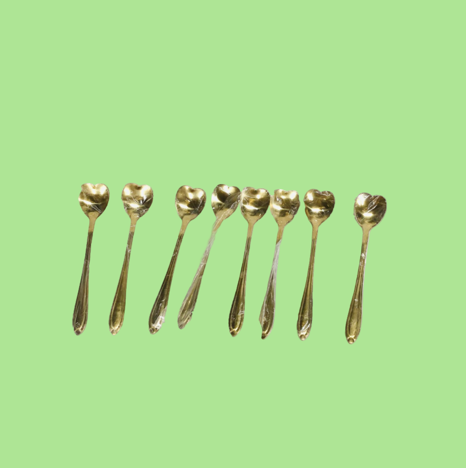 8x Brass Gold Heart Shaped 5” Teaspoon Romantic Wedding Decor NEW