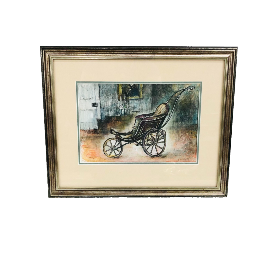 Peter Luther (b.1926) Ink & Watercolour Painting Antique Pram Framed Art