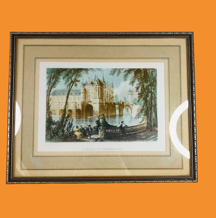 Vintage Framed Print Château de Chenonceaux - Romantic French Castle Art
