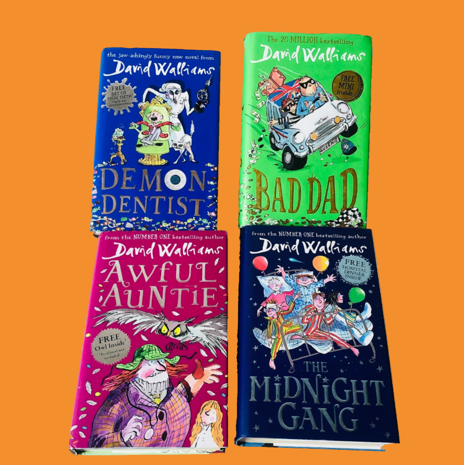4x David Walliams Hardback Book Bundle (Demon Dentist / Awful Auntie / Bad Dad / Midnight Gang)