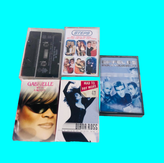 5x 1990s/2000s Pop Music Single Cassette Tape Bundle (Steps Gabrielle Diana Ross Eiffel 65)
