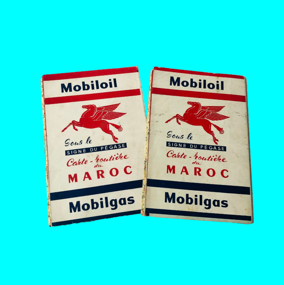 Vintage Moroccan 2x Mobilgas/Mobiloil Pegasus Road Maps Trips (Maroc) 1930s-1950