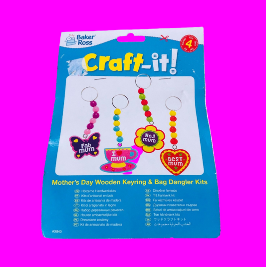 Baker Ross Craft-It! Mothers Day Wooden Keyring & Bag Dangler 4 Piece Kit NEW