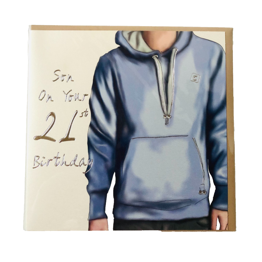Son 21st Hoodie Happy Birthday Greeting Card Hand Finished Gem Detail UK Made