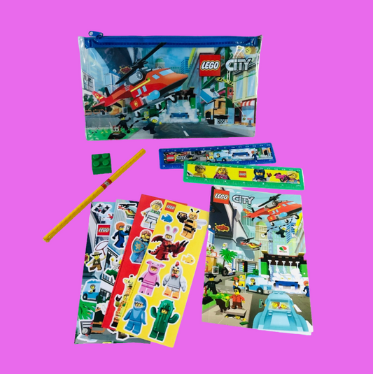 LEGO City Pencil Case Set with Notepad Stickers Rulers Pencil Erasers NEW