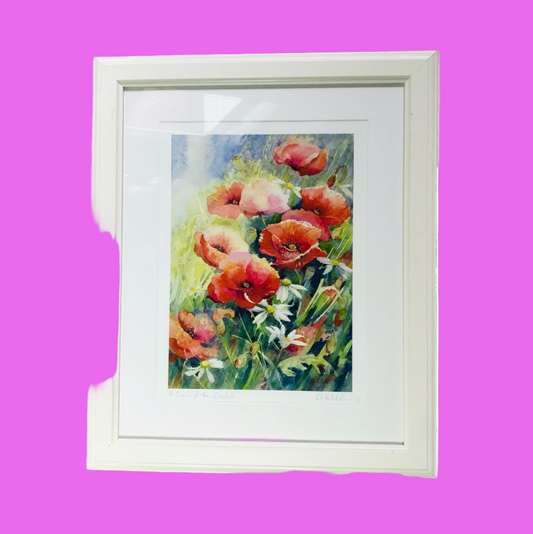 Pat Hatchley Signed ‘A Corner Of The Cornfield’ Large White Framed Print Poppies