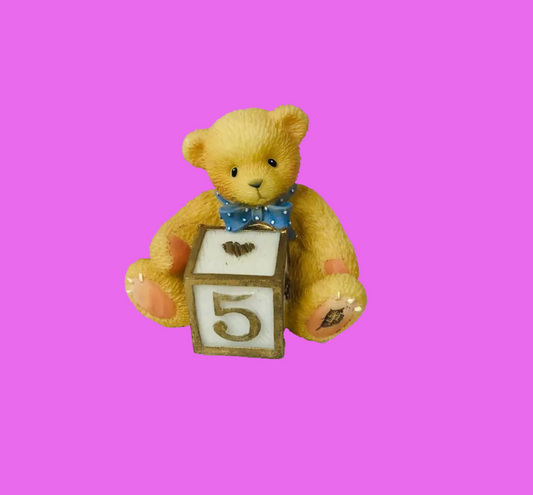 Cherished Teddies with '5' Number Block Vintage 1998 Pricilla Hillman Enesco