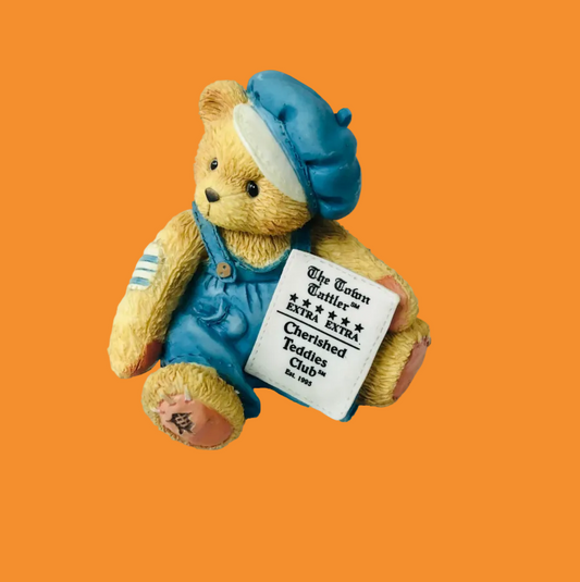 Cherished Teddies Cub E. Bear 1995 Charter Member Only Figurine - Newsboy Priscilla Hillman CT001