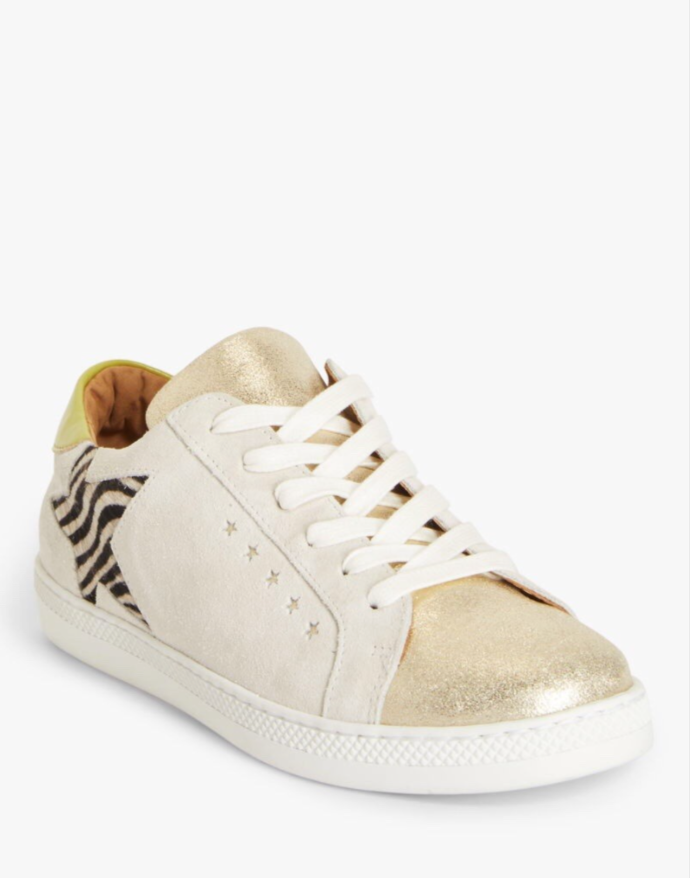 And/Or Elana Leather Suede Beige Pink Green Star Trainers Size 4 (37) RRP £85