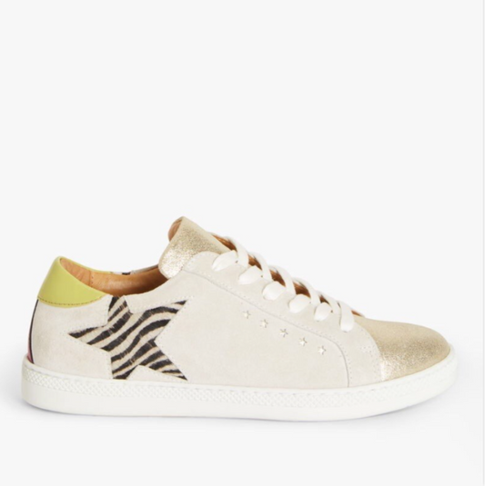 And/Or Elana Leather Suede Beige Pink Green Star Trainers Size 4 (37) RRP £85