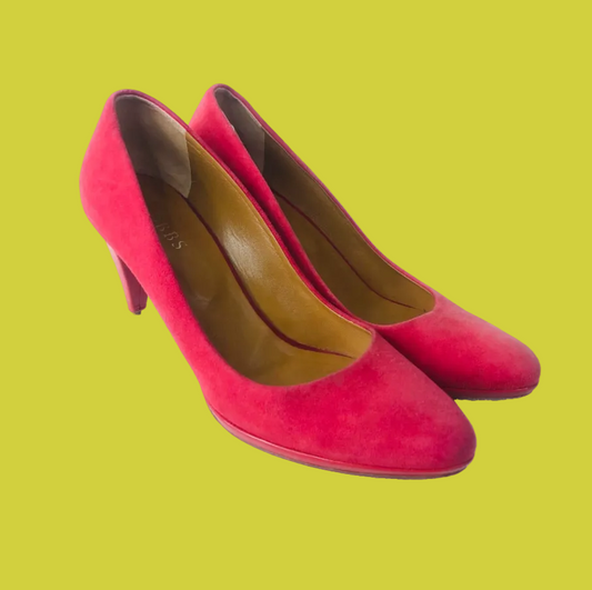 HOBBS Red Court Shoes Heels Size 5 (38) Suede & Leather Occasion Wedding Races