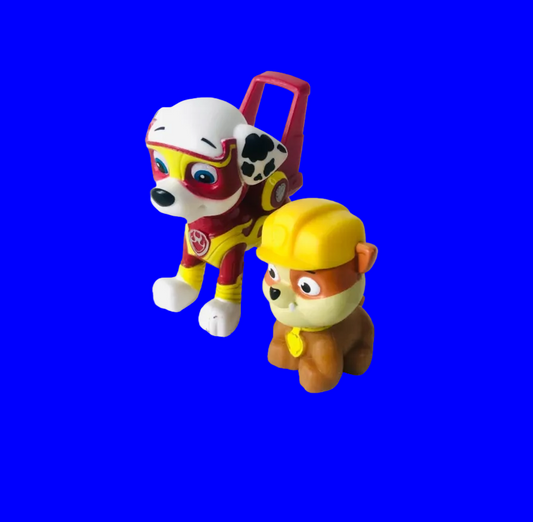 Paw Patrol Spin Masters 2x Figures - Marshall Super Paws & Rubble - Collectable