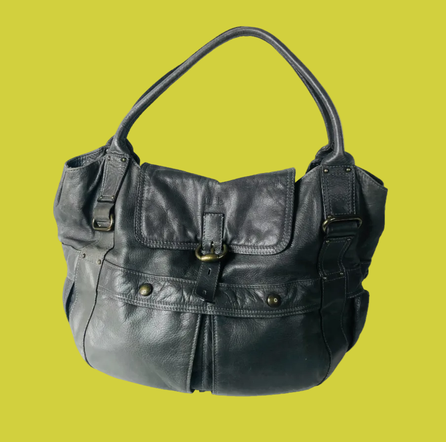 Luella Designer Ladies Large Grey Tote Handbag Soft 100% Leather Bucket Bag