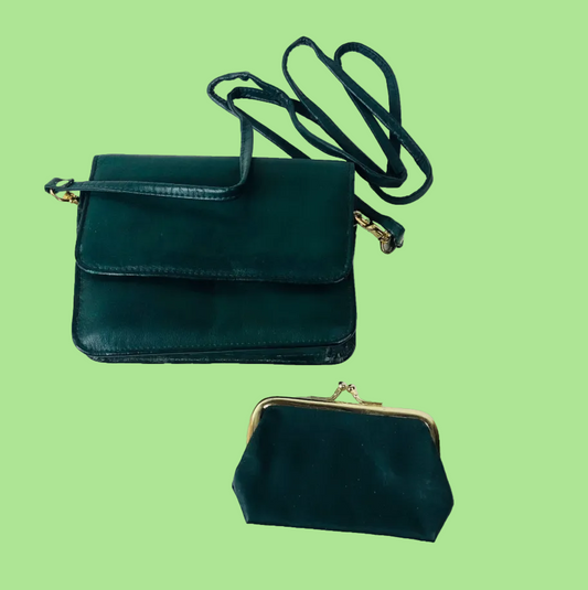 Vintage Orvis Hunter Green Leather Clutch Bag Belt Crossbody Bag With Attachable Purse