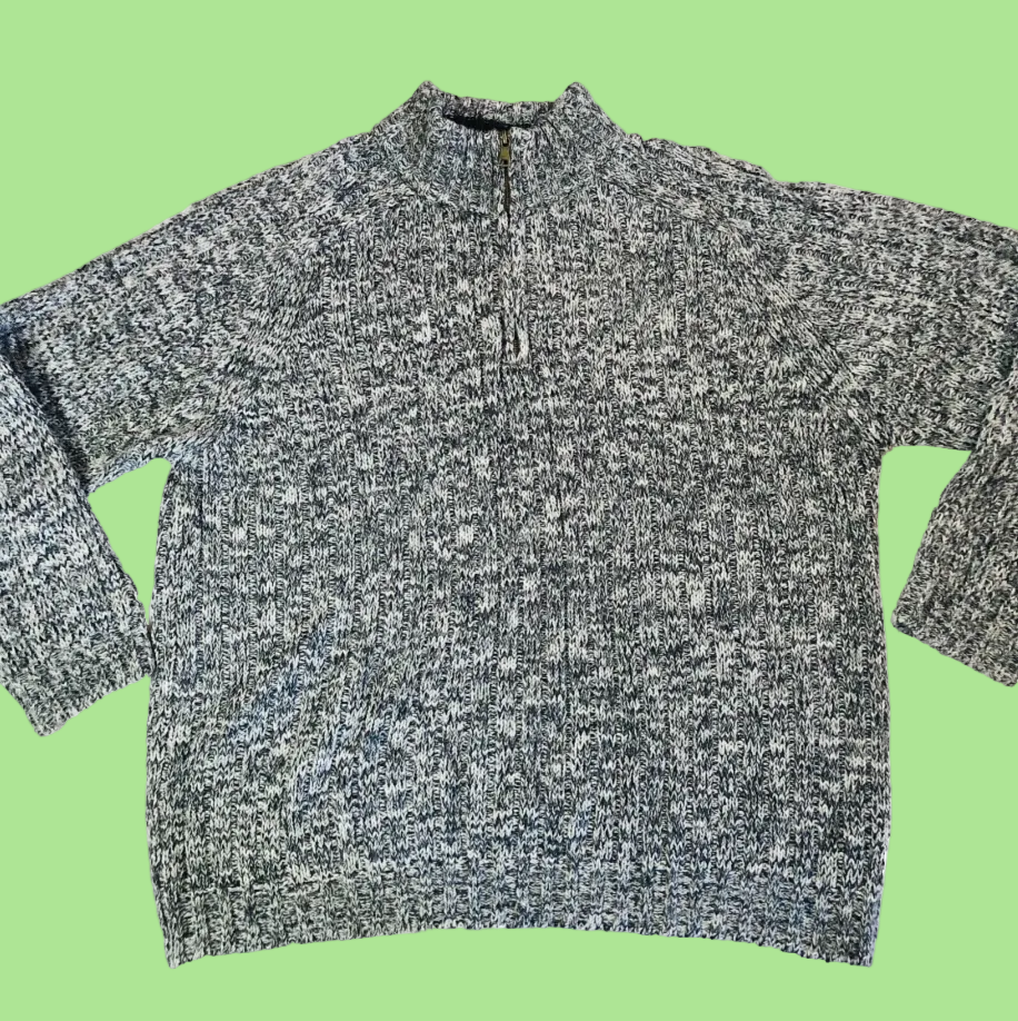 M&S Collection Grey Chunky Knit 1/4 Zip Mens Jumper Wool Blend Size XL