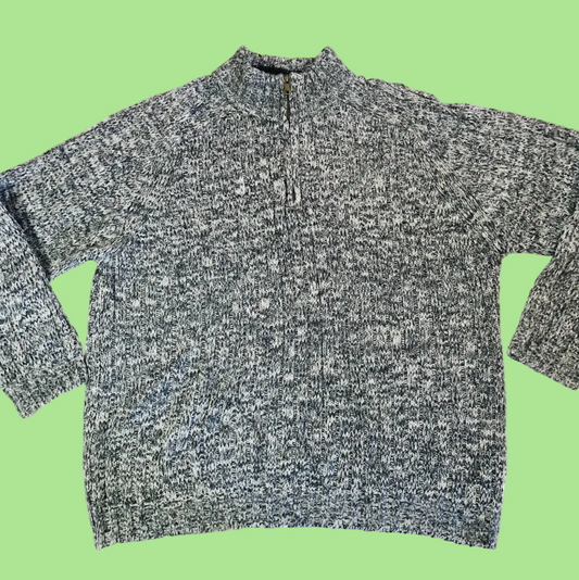 M&S Collection Grey Chunky Knit 1/4 Zip Mens Jumper Wool Blend Size XL