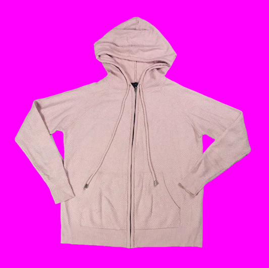 M&S Pink Textured Knit Zip Up Hoodie jacket Cardigan Size XS (UK 8)