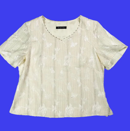 Jacques Vert Cream Blouse – Size 14 – Elegant Occasion Wear Top Short Sleeve