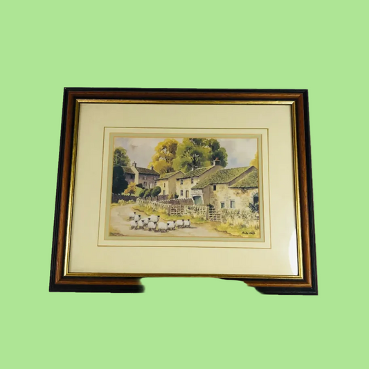 Anita Hall Yorkshire Artist Signed Brown Framed Watercolour Print - Thorpe - 14" x 12"