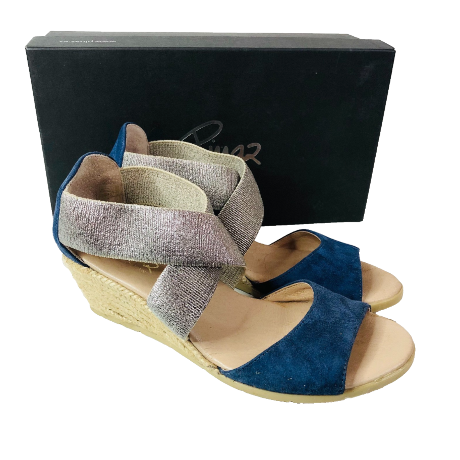 Pinaz Kara Womens Wedge Heel Espadrilles Sandals Navy Blue Size 4 (37)
