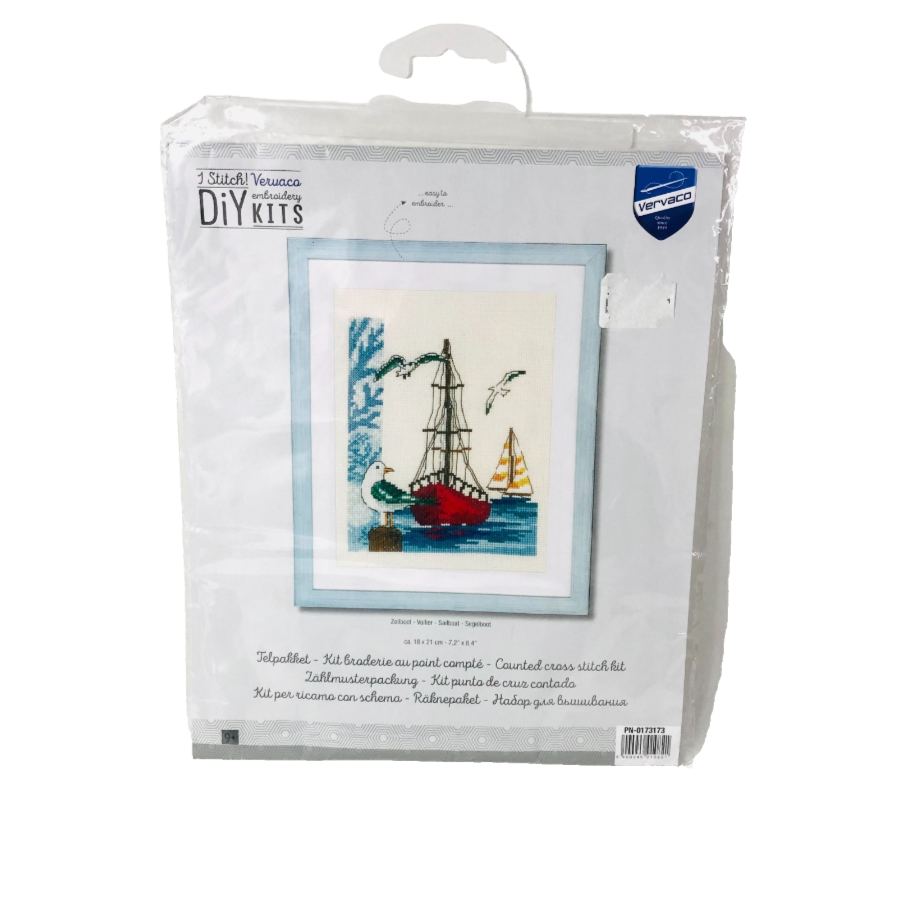 Vervaco Counted Cross Stitch Kit - Sailboat Nautical Seaside Decor NEW Complete
