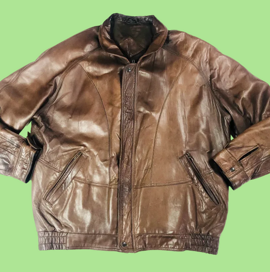 Josef Wormland West Germany Vintage Mens Brown Soft Lamb Nappa Leather Bomber Jacket Size Small
