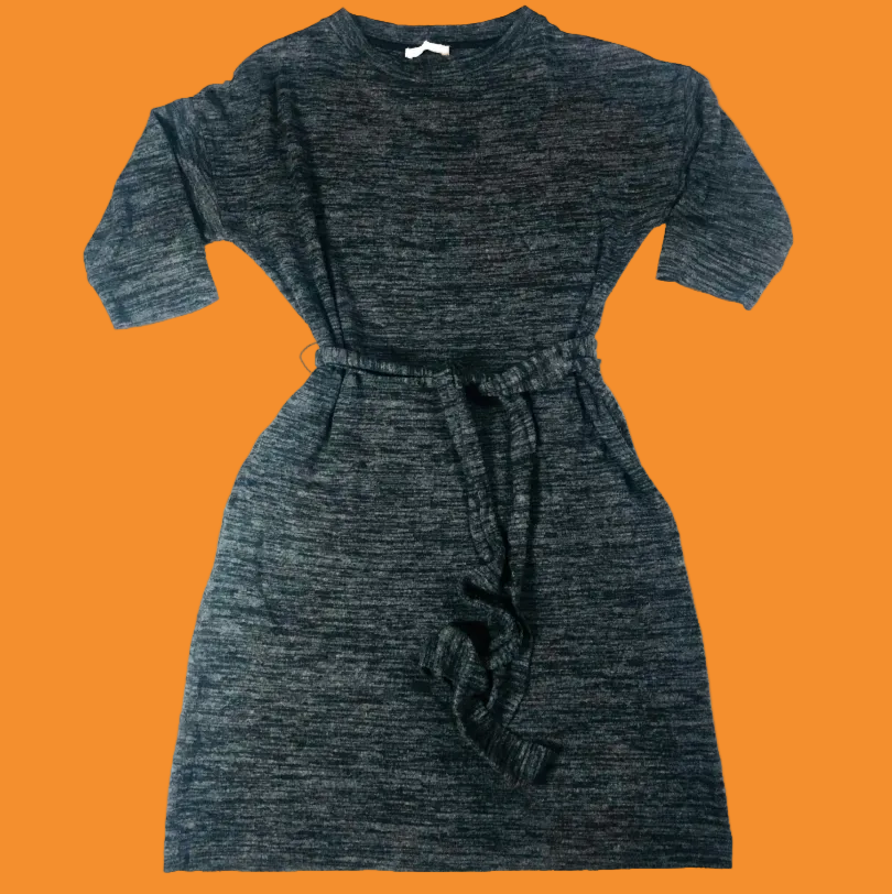 Classic By M&S Grey Stretchy Jersey Dress With Tie Belt Size 6 Minimalist Chic