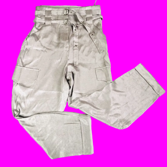 River Island Silver High Waisted Cargo Trousers Size 10