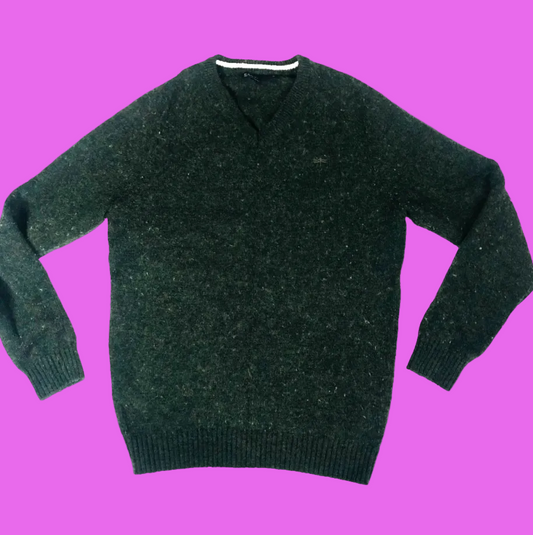 Easy (Matalan) Forest Green 100% Lambs Wool Mens V-neck Jumper Size Small